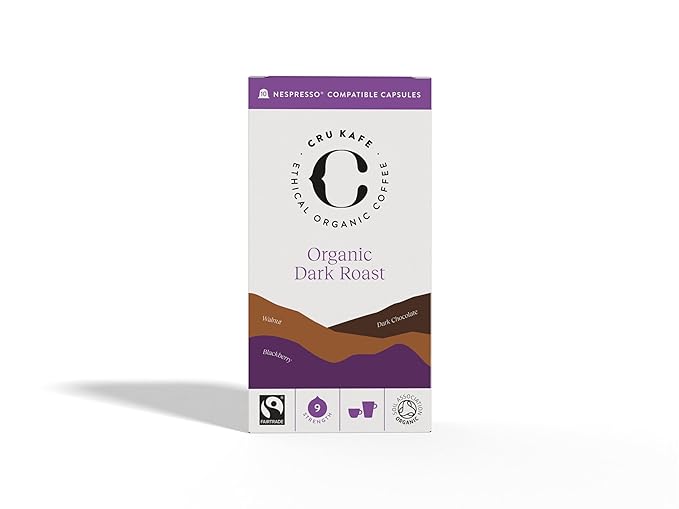 Cru Kafe Dark Roast USDA Organic Espresso Coffee Capsules (50 Pods) Fairtrade Coffee Pods Compatible with Nespresso Original Line and Pixie Machines