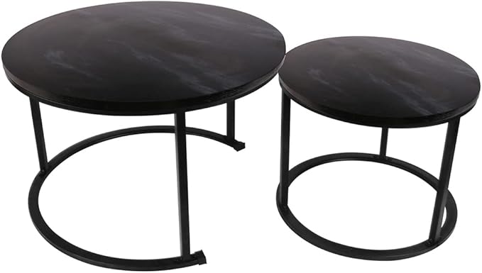 BIGTREE Round Nesting Coffee Table Set of 2,Waterproof Faux Marble Wood Top with Adjustable Non-Slip Feet for Living Room,Office