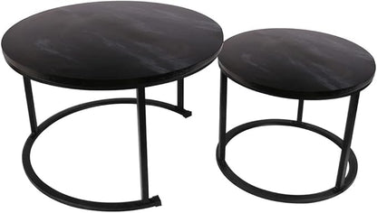 BIGTREE Round Nesting Coffee Table Set of 2,Waterproof Faux Marble Wood Top with Adjustable Non-Slip Feet for Living Room,Office
