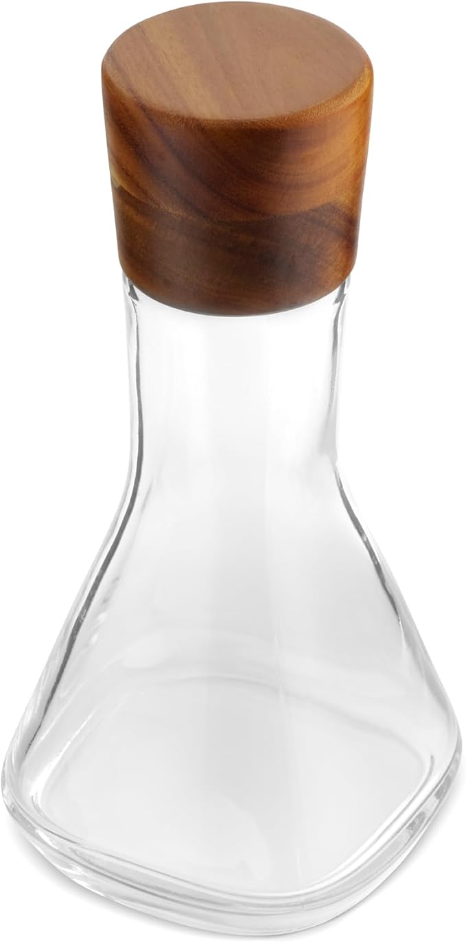 nambe Vie Decanter | Glass Wine Decanter Bottle for Bourbon, Brandy, Juice, and Liquor with Wood Stopper | Made of Glass and Acacia Wood | 10-Inch | Dishwasher Safe | Designed by Chris Granneberg