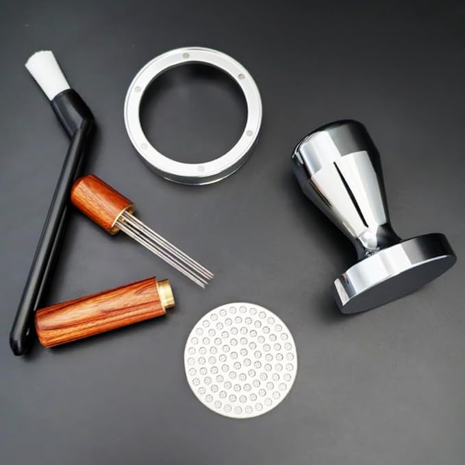 5 Pieces - 53.3mm Espresso Tamper Accessories Kit Fit 54mm Portafilters, 53.3mm Coffee Tampers Set, WDT Stirrer Tool, Puck Screen, Dosing Funnel, Coffee Cleaning Brush (53.3mm)