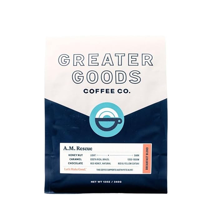A.M. Rescue - Breakfast Blend - Roasted by Greater Goods Coffee Co. - Whole Bean Coffee - 10 Ounce Bag