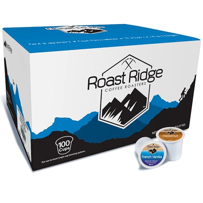 Roast Ridge Single Serve Coffee Pods for Keurig K-Cup Brewers, Variety Pack, Medium Roast, 100 Count (50 each: French Vanilla, Hazelnut)