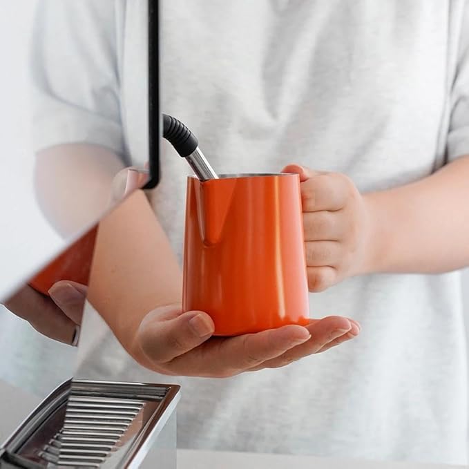 watchget Stainless Steel Milk Frothing Pitcher 12oz/350ml - Espresso Steaming Pitcher for Cappuccino, Latte Art, Coffee Machine Accessories Milk Jug Coffee Frother Cup, Orange