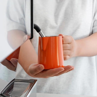 watchget Stainless Steel Milk Frothing Pitcher 12oz/350ml - Espresso Steaming Pitcher for Cappuccino, Latte Art, Coffee Machine Accessories Milk Jug Coffee Frother Cup, Orange