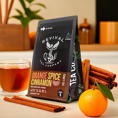 Revival Tea Company Orange Spice Black Tea Bags – Cinnamon Orange Tea Blend with Real Citrus Peel – Caffeinated Herbal-Infused Tea for Energy & Immune Support – Bold Spiced Flavor (24 Count)