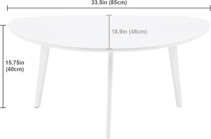 FIRMINANA Small White Oval Coffee Table for Small Space,Simple Modern Table for Apartment or Livingroom Corner,White,18.9" D x 33.47" W x 15.75" H