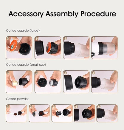 Portable Electric Espresso Machine - Self-Heating Travel Coffee Maker with USB-C, Compatible with Ground Coffee, NES & DG Capsules | Ideal for Camping, Car, Office, & Hiking