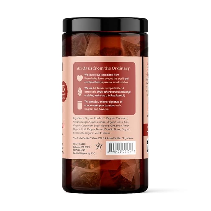 Paromi Cinnamon Chai Rooibos Organic Tea, Signature Jar, 15 Count (Pack of 6)