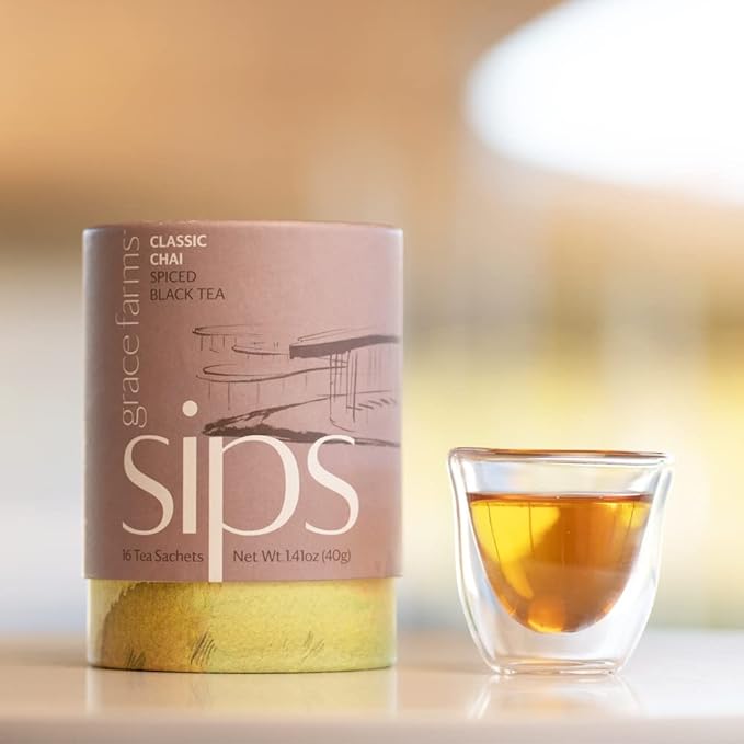 Grace Farms Organic Classic Chai Black Tea, 16 Pyramid Sachets | Ginger & Spices | Fairtrade & Kosher |Gives Back 100% of Profits