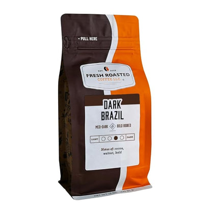 Fresh Roasted Coffee, Dark Brazil, 12 oz, Med-Dark Roast, Kosher, Whole Bean