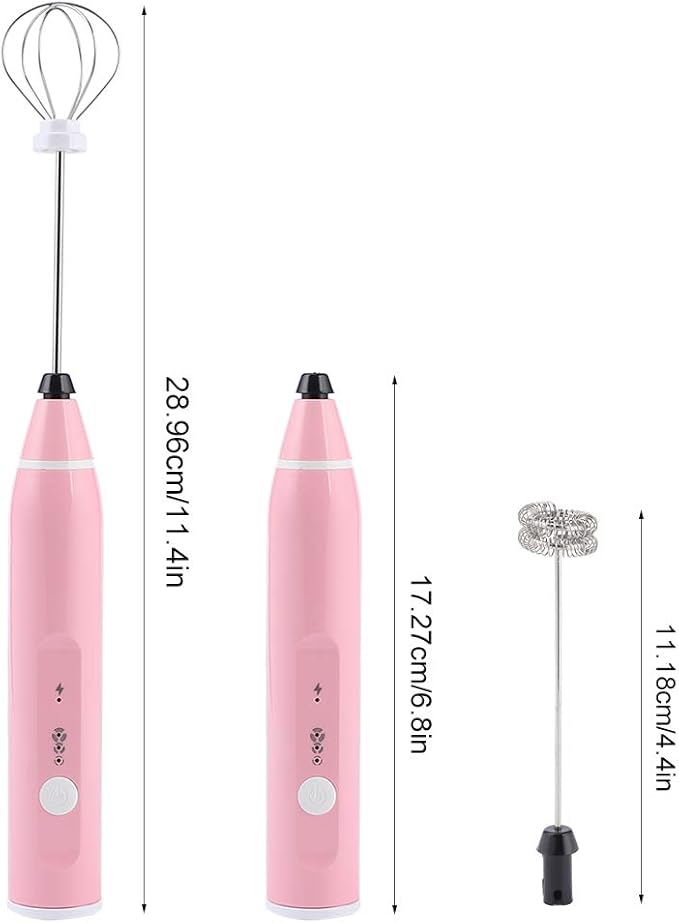 Rechargeable Milk Frother, Electric Coffee Mixer Handheld Egg Beater Household Kitchen Tools(Pink)