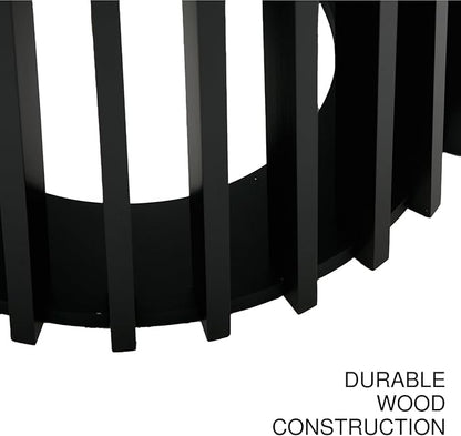 DUOMAY Black Round Bar Table, 43.5" High Wood Bar Table with Stylish Geometric Base, Modern Style Cocktail Tables for Parties, Kitchen, Dining Room, Coffee Shop