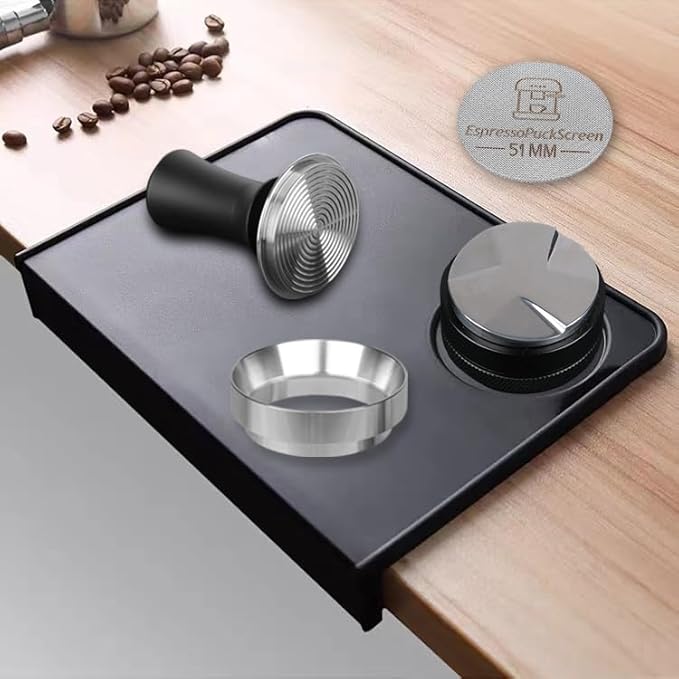 51mm Espresso Tamper Set - Spring-loaded Coffee Tamper, Adjustable Depth Espresso Distributor Leveler, Magnetic Dosing Funnel Aluminum Metal, Reusable Puck Screen, Fit for 51mm Portafilters