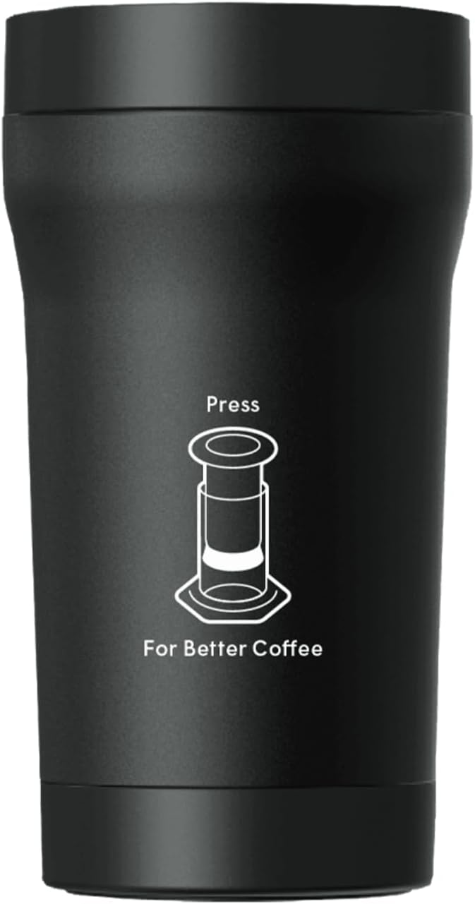 AeroPress Stainless Steel Travel Coffee Tumbler - Double-Wall Insulation for Hot or Cold Drinks with a Splash-Resistant Lid and Built-In Filter Storage, Cup Holder Friendly - 16 oz, Black