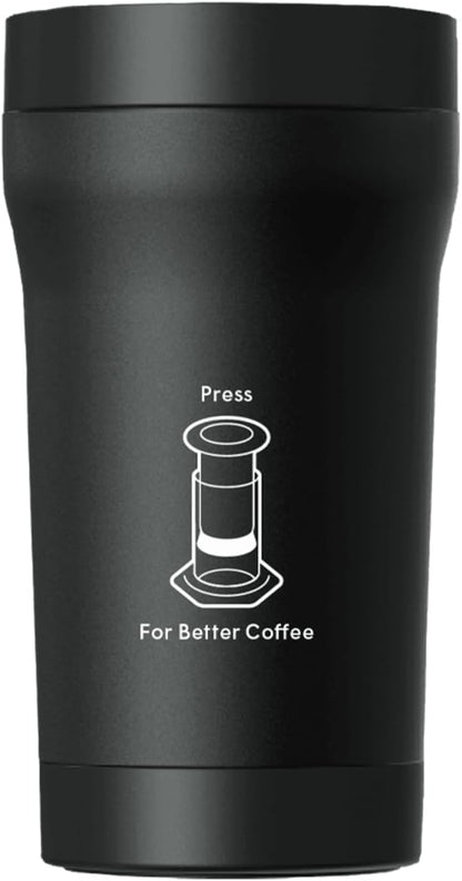 AeroPress Stainless Steel Travel Coffee Tumbler - Double-Wall Insulation for Hot or Cold Drinks with a Splash-Resistant Lid and Built-In Filter Storage, Cup Holder Friendly - 16 oz, Black
