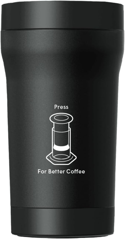 AeroPress Stainless Steel Travel Coffee Tumbler - Double-Wall Insulation for Hot or Cold Drinks with a Splash-Resistant Lid and Built-In Filter Storage, Cup Holder Friendly - 16 oz, Black