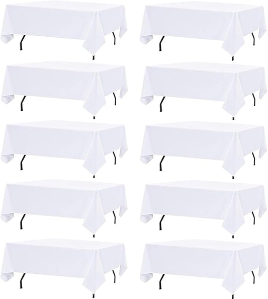 10 Pack White Table Cloth Rectangle Table Cloths for 8 Foot Rectangle Tables 60 X 126 Inch Washable Polyester Table Covers, Reusable & Wrinkle Resistant for Weddings, Parties, Events, and Everyday Use