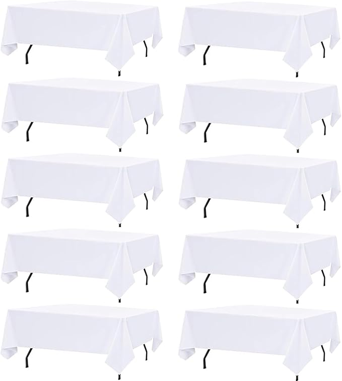 10 Pack White Table Cloth Rectangle Table Cloths for 8 Foot Rectangle Tables 60 X 126 Inch Washable Polyester Table Covers, Reusable & Wrinkle Resistant for Weddings, Parties, Events, and Everyday Use