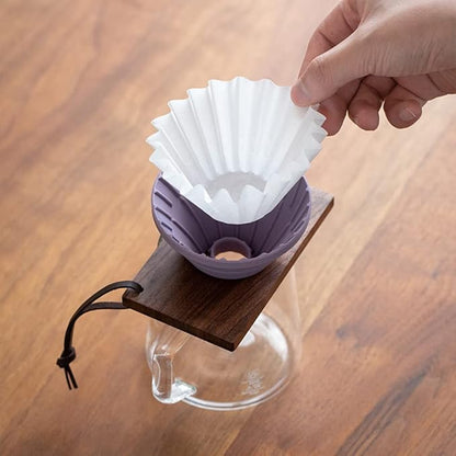 Pour Over Coffee Dripper,V60 and Cake Cup Filter Paper Silicone Coffee Funnel Filter,Reusable Dripper Coffee Filter with Wood Base Coffee Dripper Accessory for Coffee Pot Coffee Maker (Purple)