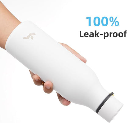 Insulated Water Bottle with Strap,18 oz Double Wall Stainless Steel Vacuum Bottles Metal Water Flask,White