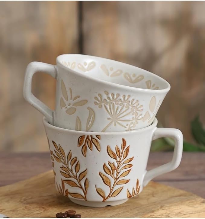 Ceramic Mug Set of 4, 11oz - Vintage Mug Cups for Coffee Milk Latte Cappuccino Tea, Porcelain Coffee Cups Set Christmas Gifts, Farmhouse Handmade Stoneware Cups Dishwasher Microwave Safe