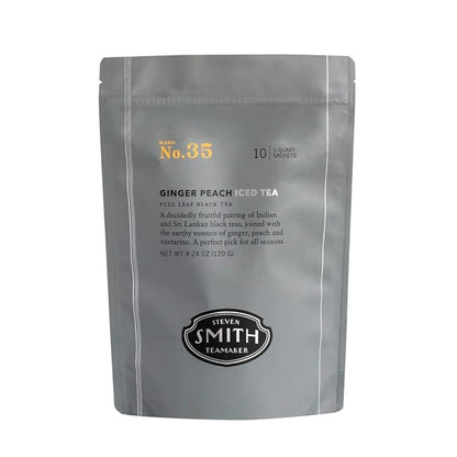 Steven Smith Teamaker Ginger Peach Iced Tea No. 35 Refreshing, Caffeinated, Sugar-Free, Sustainably Grown, Full Leaf Black Iced Tea Bags, 10 Count, 1 Quart Sachets