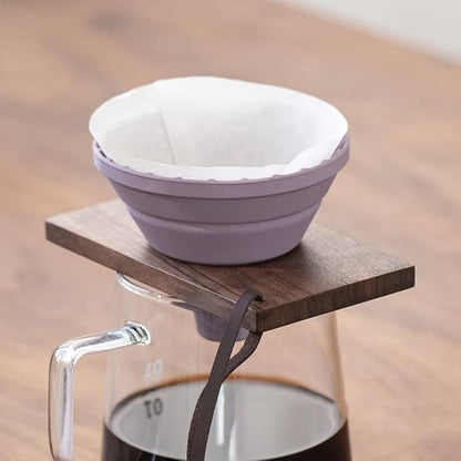 Pour Over Coffee Dripper,V60 and Cake Cup Filter Paper Silicone Coffee Funnel Filter,Reusable Dripper Coffee Filter with Wood Base Coffee Dripper Accessory for Coffee Pot Coffee Maker (Purple)