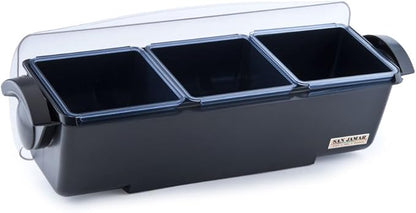 San Jamar Dome Condiment Center 3 Tray with Dome Lid for Kitchen, Bar, and Restaurants, Plastic, 12 Pint, Black