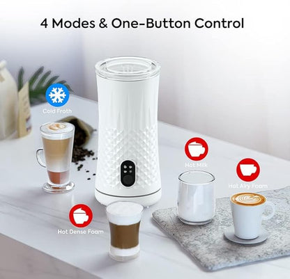 Milk Frother Electric,Syslux 4 IN 1 Automatic Warm and Cold Milk Foamer,Quiet Operation,Effortless Foam,Unique Diamond Design,Temperature Control,for Coffee Latte, Cappuccino,Macchiato,Chocolate