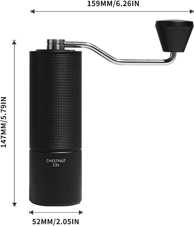 TIMEMORE Chestnut C3S Manual Coffee Grinder, Stainless Steel S2C Conical Burr Coffee Grinder, Hand Coffee Grinder, Adjustable Grind Setting for Travel/Camping/Home, Black