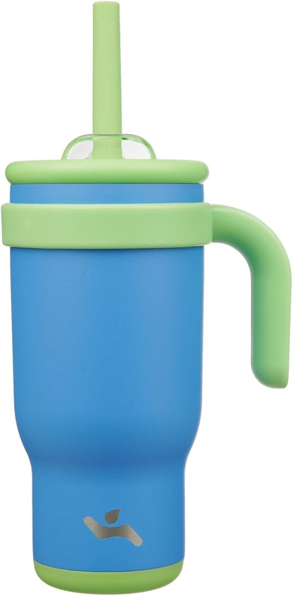 18 oz Tumbler with Side Handle, Insulated Water Bottle with Straw and 2 in 1 Lid, Stainless Steel Cup Travel Coffee Mug for Sports Office Gym,Sky Blue