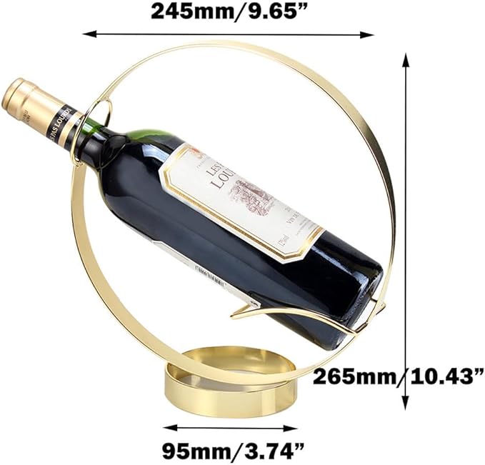 Metal Single Tabletop Wine Rack – Freestanding Countertop Decorative Wine Bottle Holder, Unique Wine Gifts and Accessories for Wine Lovers (Gold)