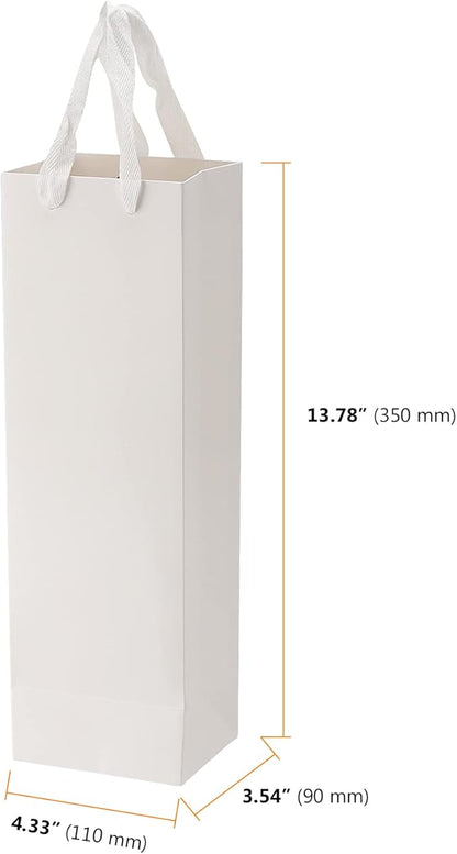 SEUNMUK 30 Pack 13.8 x 4.3 x 3.5 Inch White Wine Bottle Bags, 250 gsm Thick Strong Paper Wine Gift Bag with handles, Elegant Paper Bags for Party Shopping Retail Wedding