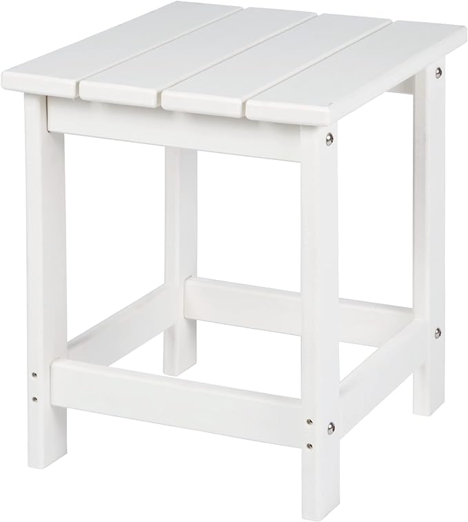 LZRS Adirondack Square Outdoor Side Table for Patio, Pool Composite Patio Table,HDPE End Tables for Backyard,Pool, Indoor Companion, Easy Maintenance & Weather Resistant(White)