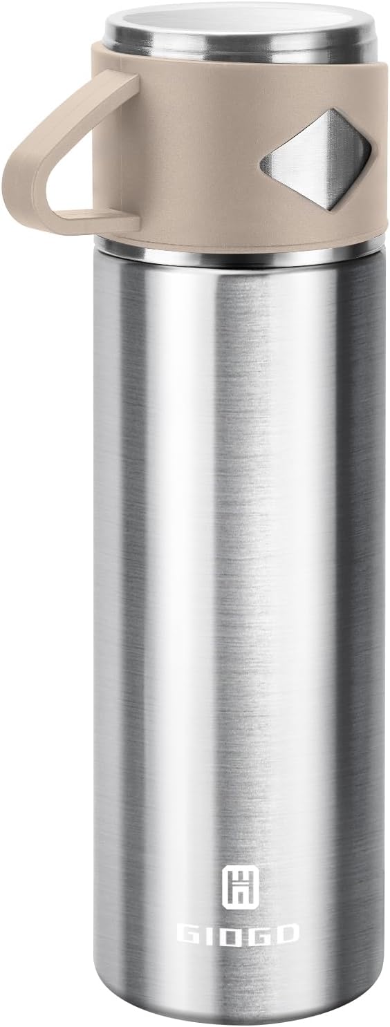 Stainless Steel Thermo 700ml/23.7oz Vacuum Insulated Bottle with Cup for Coffee Hot drink and Cold drink water flask.(Brown,Single)