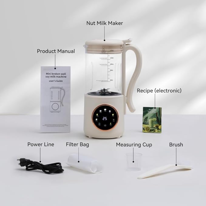 48 oz Nut Milk Maker Machine with 16 Blades, 8 in 1 Automatic Homemade Almond, Oat, Soy, Plant-Based Milk and Dairy Free Beverages, Almond Maker, Self-cleaning, Keep Warm/24-Hour Delay