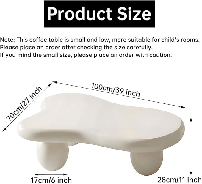 Cloud Coffee Table Modern Irregular Coffee Table Asymmetrical Unique Coffee Tables with 3 Bases for Living Room Farmhouse (C, 39")