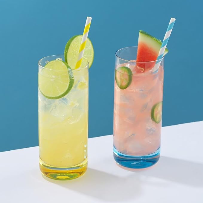 JoyJolt Hue Highball Glasses Set of 6 Tall Drinking Glasses, 13oz Bourbon Whiskey Glass Cups Set, Mojito Glass Tumbler also for Tom Collins Cocktail or Water, Colored Glassware Sets