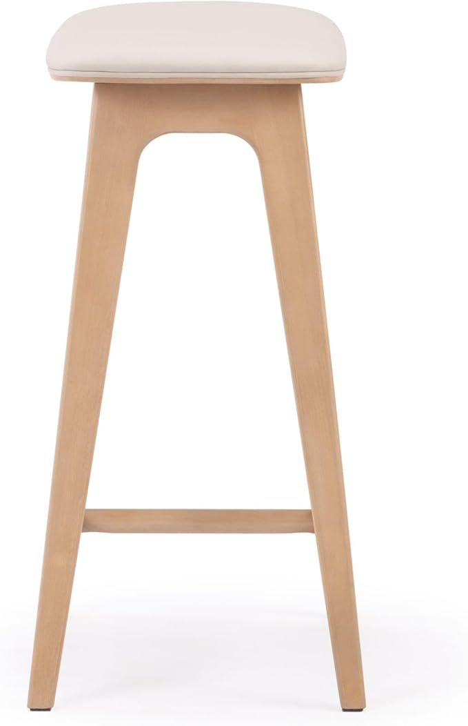 Plank+Beam Beryl Counter Height Stool - Mid-Century Modern Rubberwood Bar Stool with Faux Leather Seat, Metal Footrest, Easy Assembly, 2-Pack, Blonde/Sesame