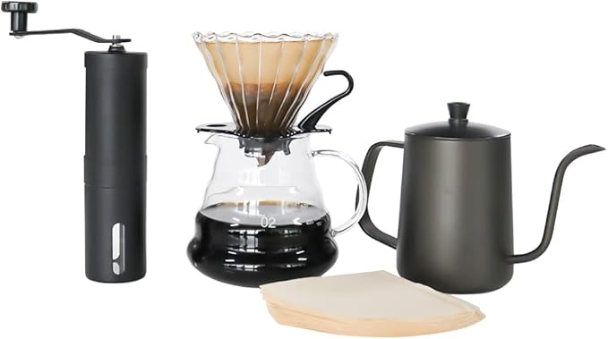 SOTECH Coffee Set Coffee Dripper Server Glass Sharing Pot Pour Over Coffee Kettle Coffee Grinder Coffee Maker Set for Home Outdoor