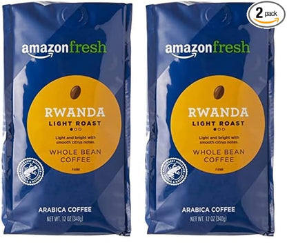 AmazonFresh Direct Trade Rwanda Whole Bean Coffee, Light Roast, 12 Ounce (Pack of 2)