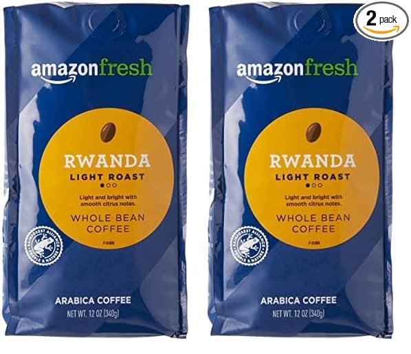 AmazonFresh Direct Trade Rwanda Whole Bean Coffee, Light Roast, 12 Ounce (Pack of 2)