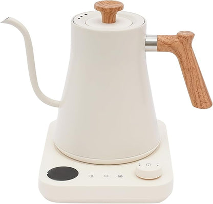 Electric Gooseneck Kettle, Temperature Control Kettle 0.9L Coffee Pot with Heating Base for Home Office Hotel Restaurant White