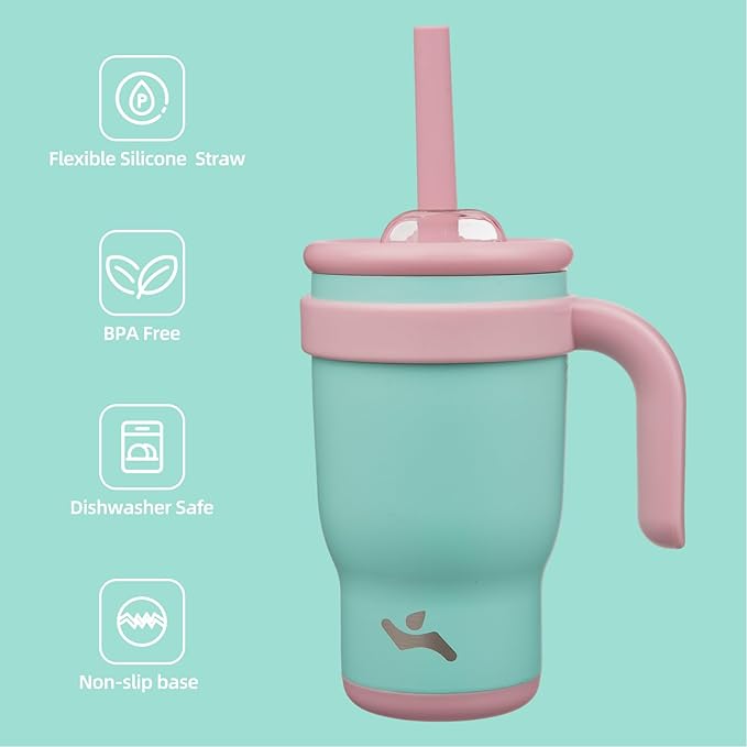 14 oz Tumbler with Side Handle, Insulated Water Bottle with Straw and 2 in 1 Lid, Stainless Steel Cup Travel Coffee Mug for Sports Office Gym,Guava