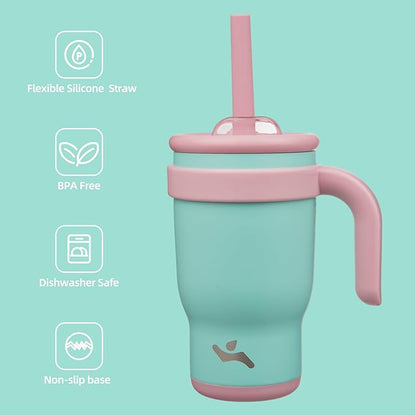 14 oz Tumbler with Side Handle, Insulated Water Bottle with Straw and 2 in 1 Lid, Stainless Steel Cup Travel Coffee Mug for Sports Office Gym,Guava