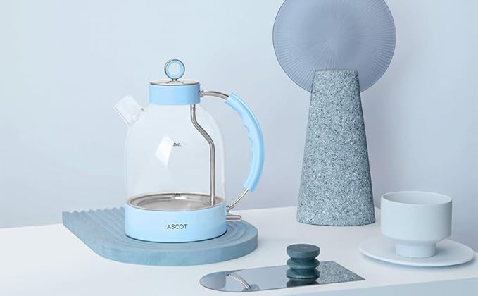 ASCOT Electric Kettle, Glass Electric Tea Kettle Gifts for Men/Women/Family 1.6L 1500W Borosilicate Glass Tea Heater, with Auto Shut-Off and Boil-Dry Protection Blue