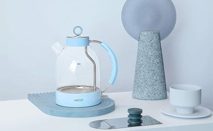 ASCOT Electric Kettle, Glass Electric Tea Kettle Gifts for Men/Women/Family 1.6L 1500W Borosilicate Glass Tea Heater, with Auto Shut-Off and Boil-Dry Protection Blue