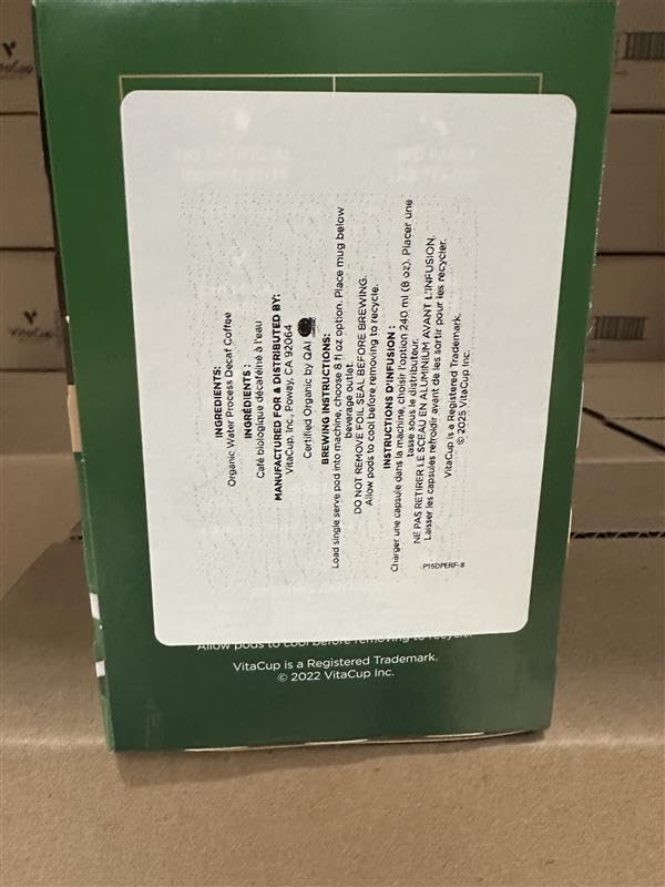 VitaCup Organic Perfect Dark Roast Decaf Coffee Pod for Pure & Clean Energy, Antioxidants, Low Acid, Peru Single Origin in Recyclable Single Serve Pod compatible w/Keurig K-Cup Brewers,16CT