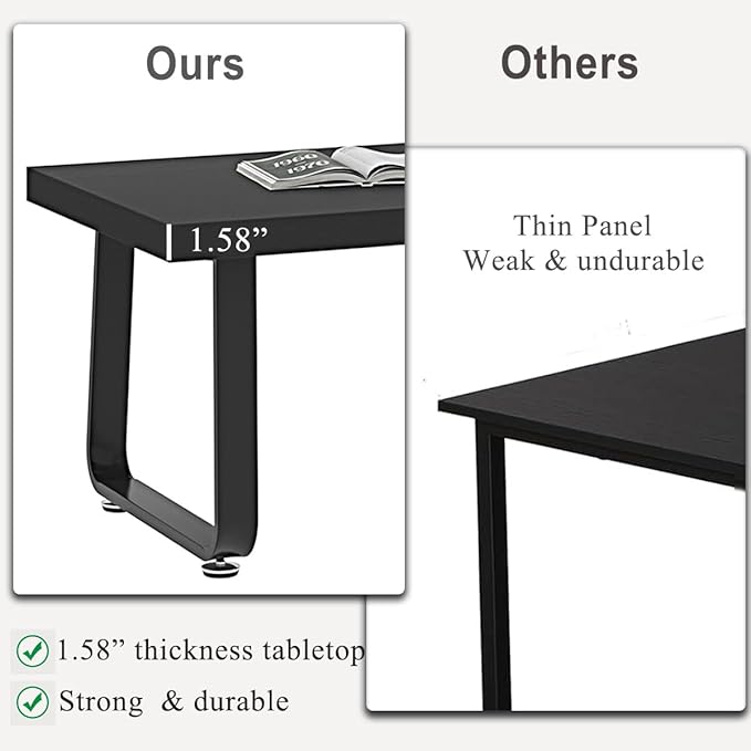 HSH Black Modern Coffee Table, Rustic Wood and Metal Center Table, Farmhouse Simple Living Room Coffee Tables, Industrial Minimalist Wooden Tea Coffee Table for Bedroom Home Office, Black Oak, 39 in